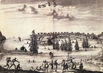 Vista del porto e della città di Galle, pubblicata ad Amsterdam 1676