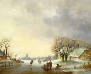 Scena invernale con un mulino a vento