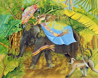 Elefante con scimmie e parasole, 2005