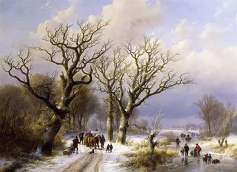 Paesaggio invernale boscoso con figure, 1863