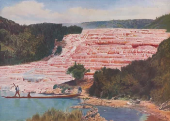 Bellezza arrossata delle Terrazze Rosa della Nuova Zelanda prima della loro completa distruzione