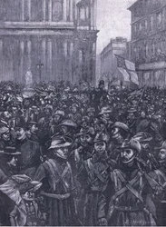 I CIV che marciano giù per Ludgate Hill, verso la Masion House alla stazione di Waterloo, illustrazione da Cassells History of England, 1900