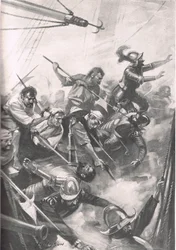 Gli inglesi respingono gli spagnoli a San Juan de Ulua, illustrazione da 