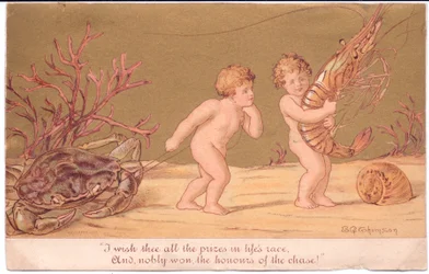 Cartolina di auguri vittoriana di due bambini d