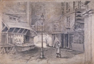 Negozio di pollame a Clare Market, Westminster, Londra, c. 1850