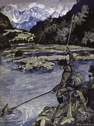 Pesca in un fiume, c.1900