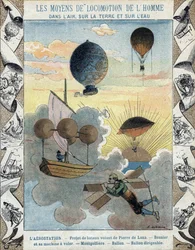 Aerostazione - Progetto di barca volante di Pierre de Lana - Aeromobile volante di Besnier (1678) - Pallone - Pallone - Dirigibile - illustrazione di E Letellier