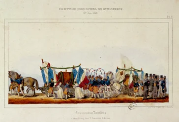 La danza dei birrai e dei bottai durante il corteo industriale a Strasburgo il 25/06/1840