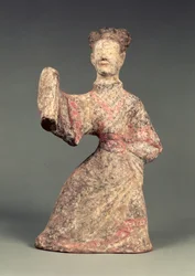 Figura di un ballerino maschio, artefatto tombale, Dinastia Han Orientale, 25-220