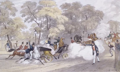 Tentativo di Edward Oxford di assassinare la regina Vittoria e il principe Alberto a Constitution Hill, la sera di mercoledì 10 giugno, inciso da J. R. Jobbins