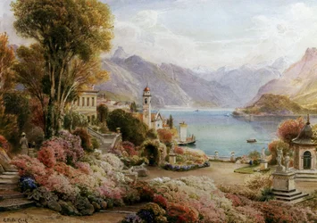 Villa Melzie, Como, Italy. Lac de Come en Italie. Peinture de Ebenezer Wake Cook (1843-1926 British) Collection privee