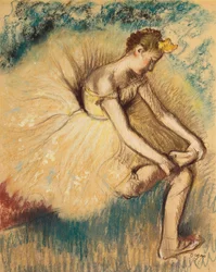 Una ballerina che si mette la scarpa, 1896