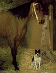Alla stalla, cavallo e cane, c.1862