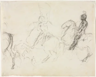 Scena di battaglia con figure corazzate a cavallo (recto)
