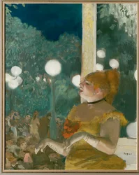 Caffè concerto: Il canto del cane (gouache e pastello su monotipo)