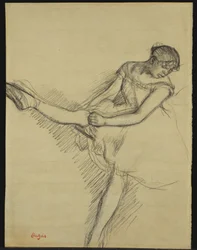 Ballerina seduta, che si aggiusta la calza, c.1880
