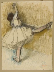 Ballerina che fa stretching al bar