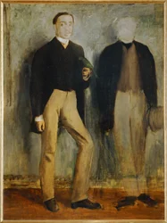 Due uomini in piedi (pittura su tela)
