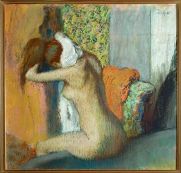 Giovane donna che si asciuga il collo (olio su tela)