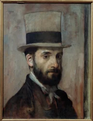 Ritratto di Leon Joseph Florentin Bonnat (1833-1922). Il pittore indossa un cilindro. Dipinto di Edgar Degas (1834-1917) 1863 Bayonne, Museo Bonnat