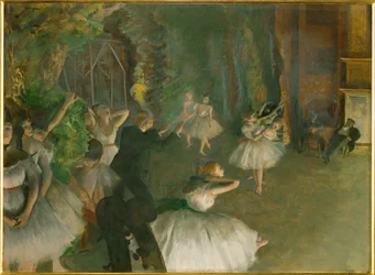 Ripetizione di un balletto sul palcoscenico (olio su cartone)