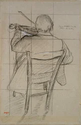 Violinista seduto visto da dietro