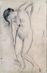Studio di donna nuda in piedi per "scena di guerra nel medioevo". Disegno di Edgar Degas (1834-1917), circa 1863-1865). Parigi, Museo d