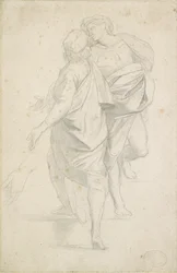 Due figure in piedi su una scala, dopo Raffaello, c1853-54