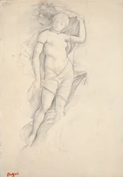 Donna, parzialmente drappeggiata, con un leggero studio di un centauro, in basso a destra, fine XIX secolo