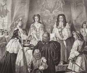 La corona offerta a Guglielmo e Maria dai Lord e dai Comuni a Whitehall, 12 febbraio 1689, da 