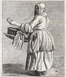 La marchand de pommes cuites - Petit métier di Parigi (Études prises dans le bas Peuple, ou les Cris de Paris) - incisione di Edme Bouchardon (1698-1762)
