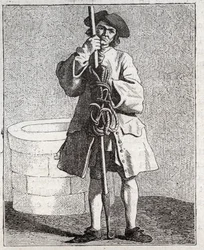 Le cureur de puits - Petit métier di Parigi (Études prises dans le bas Peuple, ou les Cris de Paris) - incisione di Edme Bouchardon (1698-1762)