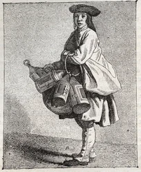 Le marchand de lanternes - Petit métier di Parigi (Études prises dans le bas Peuple, ou les Cris de Paris) - incisione di Edme Bouchardon (1698-1762)