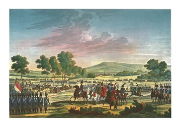 La Guardia Imperiale in manovra alla presenza dei due imperatori a Tilsit, 28 giugno 1807, c1850