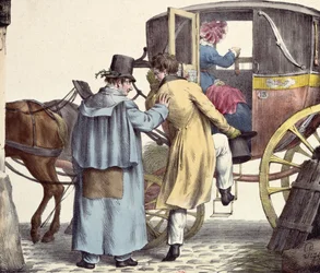 Dove stiamo andando?...Sempre dritto, caricatura dalla serie Moeurs Parisiennes, incisa da Langlume, c.1825