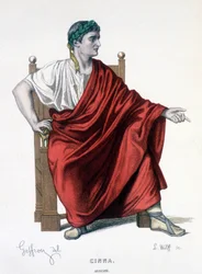 Il personaggio di Augusto nella tragedia Cinna (o la clemenza di Augusto) - Teatro completo: (Compendio delle opere di Corneille) disegno di Geffroy, incisione di L. Wolff - ed. Laplace, Sanchez et Cie, Parigi 1884