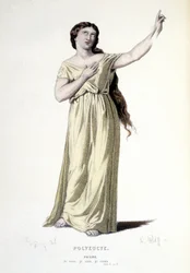 Il personaggio di Pauline nella tragedia Polyeucte martyr - Teatro completo: (Collezione di opere di Corneille) disegno di Geffroy, incisione di L. Wolff - ed. Laplace, Sanchez et Cie, Parigi 1884
