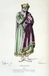 Il personaggio di Phocas nella tragedia Heraclius - Teatro Completo: (Collezione di opere di Corneille) disegno di Geffroy, incisione di Delanoix - ed. Laplace, Sanchez et Cie, Parigi 1884