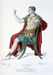 Personaggio di Pompeo nella commedia Sertorius - Teatro completo: (Collezione di opere di Corneille) disegno di Geffroy, incisione di Delanoux - ed. Laplace, Sanchez et Cie, Parigi 1884