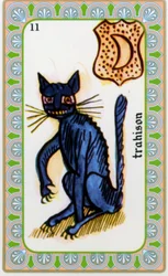 tarocchi di magus Belline disegnati da Edmond Billaudot c. 1845 e dati al chiaroveggente Belline per la ristampa: carta del tradimento: il gatto