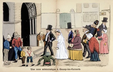 Caricatura sulla società francese di Lavrate: un matrimonio aristocratico a Coussy les Cornards. 1880