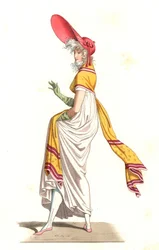 Giovane donna francese vestita alla moda dei Meravigliosi del XVIII secolo (dopo un dipinto di Carle Vernet)