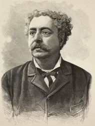 Ritratto di Edmondo De Amicis (1846-1908), autore italiano, incisione di E Mancastroppa da fotografia di Schemboche da L