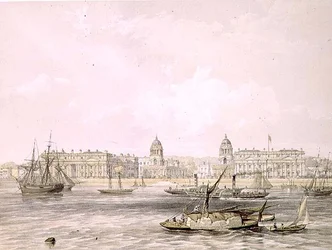 Ospedale di Greenwich, inciso da Thomas Picken (fl.1838-d.1870), pub. 1852 da Lloyd Bros. & Co. (litografia)