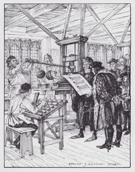 William Caxton nella sua tipografia