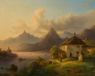 Paesaggio con lago di montagna