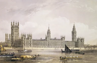 Le nuove case del Parlamento, inciso da Thomas Picken, 1852