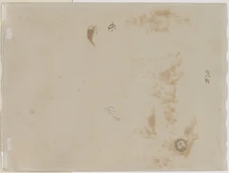 Schizzo di un uomo con braccio alzato e schizzo di un elmo (verso)