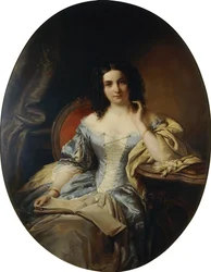 Ritratto di una signora seduta in un vestito blu e bianco, 1853