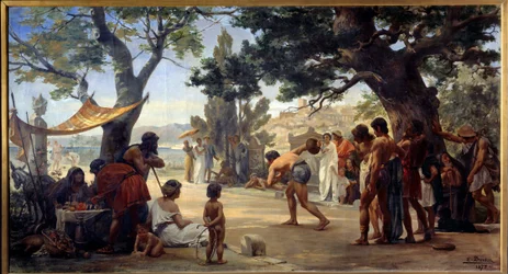 Antichità greca: Il gioco del disco (discobolo) dipinto di Joseph Dantan (1848-1897) 1875 Rouen, Museo delle Belle Arti
